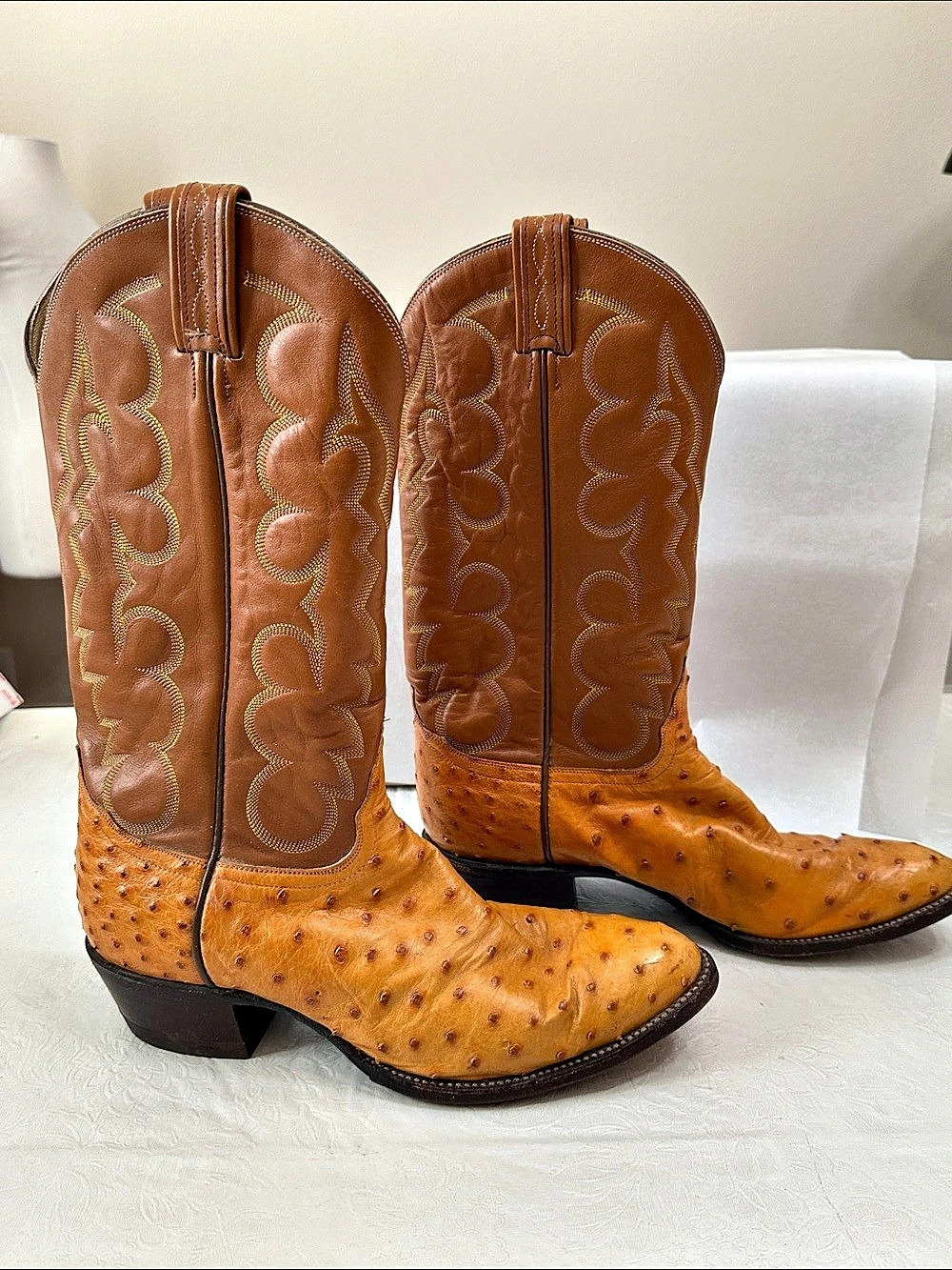 Tony Lama Ostrich Embossed Western Boots US 9.5
